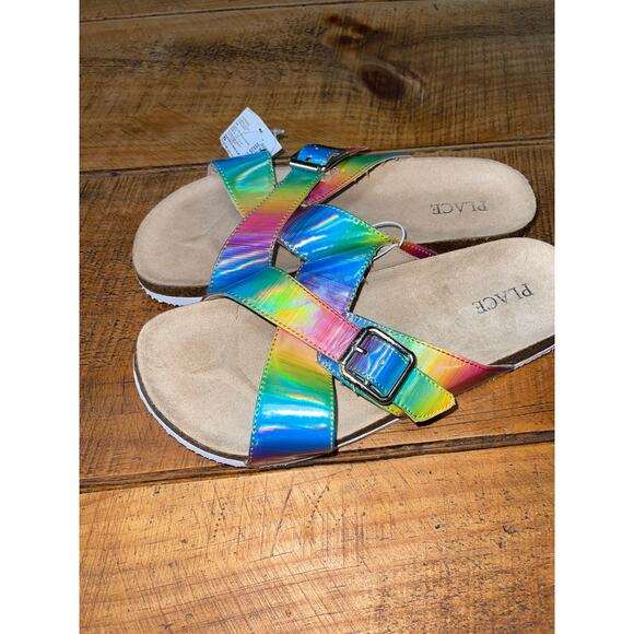 Girls Children’s Place Rainbow Colorful Summer Slide‎ On Buckle Sandals Size 5 - Picture 2 of 7